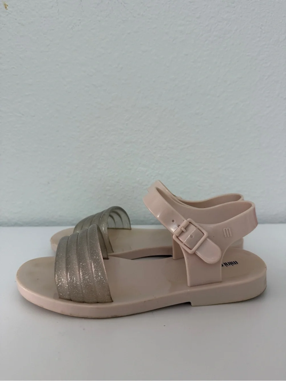 Mini Melissa Girls' Nude Pink Shimmery Strap Sandals